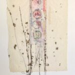 Handmade paper collage w/artistic rubbings, string & spirit paper