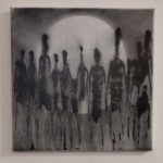 Acrylic, water paint, and spray paint.